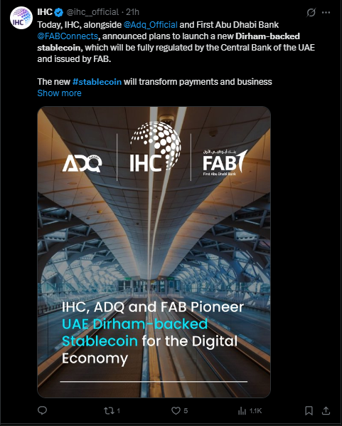X post about Dirham based Stablecoin