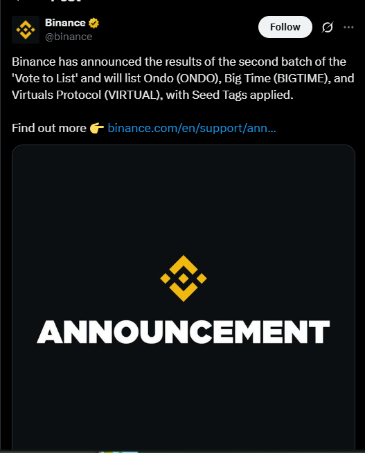 Binance Announces ONDO