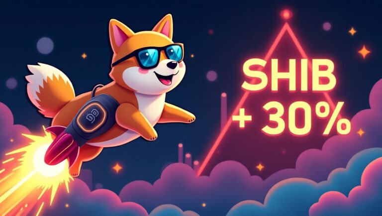 Flux Dev A Shiba Inu dog in sunglasses flying upward with rock 2 Bitmala