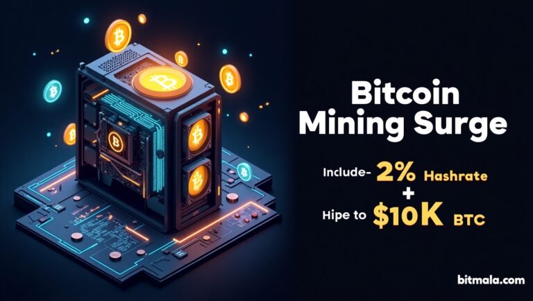 Flux Dev A futuristic Bitcoin mining rig glowing with neon lig 2 Bitmala