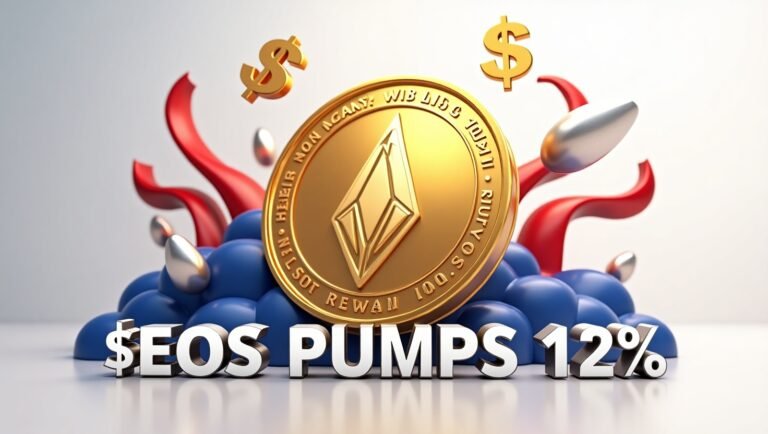 Flux Dev A shiny goldcolored EOS coin is dynamically bursting 0 Bitmala