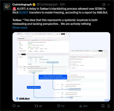 Tether incident's X post