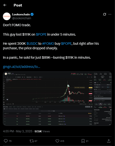 Trader's FOMO Incident-X post