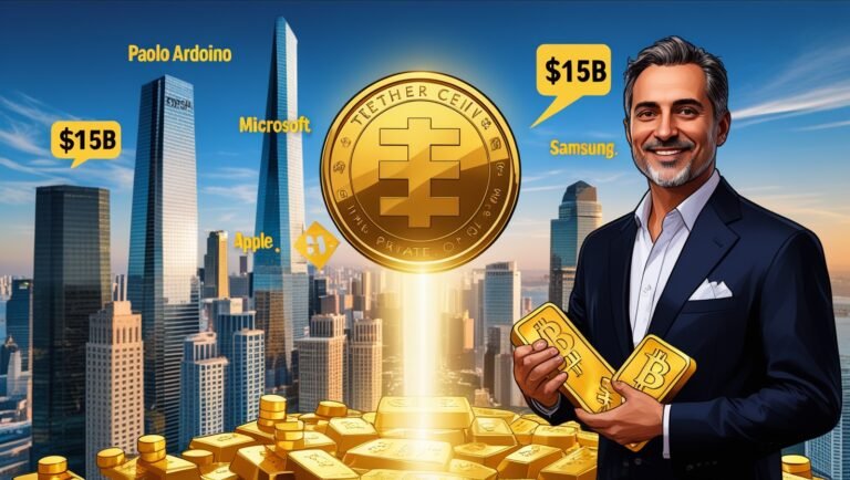 Leonardo Phoenix 10 A golden Tether coin rising above skyscrap 2 Bitmala