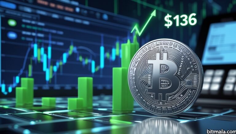 Leonardo Phoenix 10 A silver Litecoin coin surging upward on a 2 Bitmala