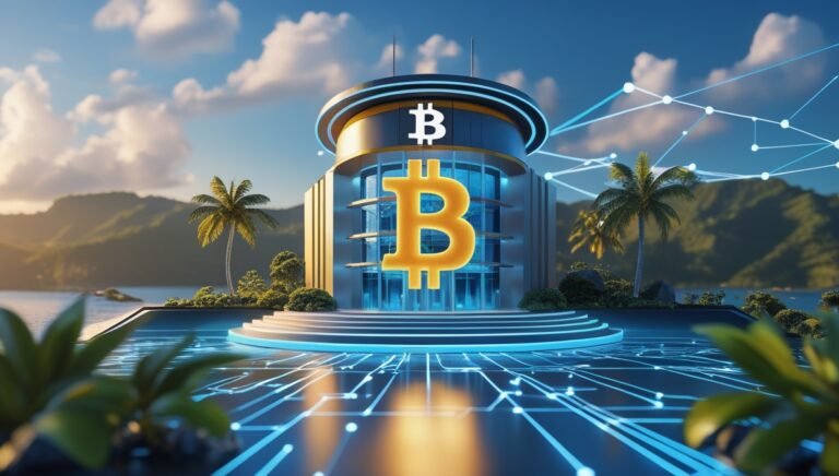 Leonardo Phoenix 10 Futuristic bank building with a glowing Bi 1 Bitmala