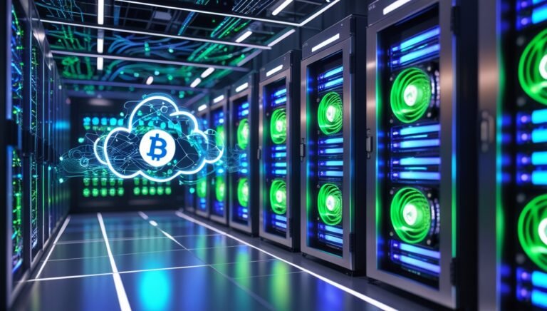 Leonardo Phoenix 10 Hightech data center with rows of glowing 3 Bitmala